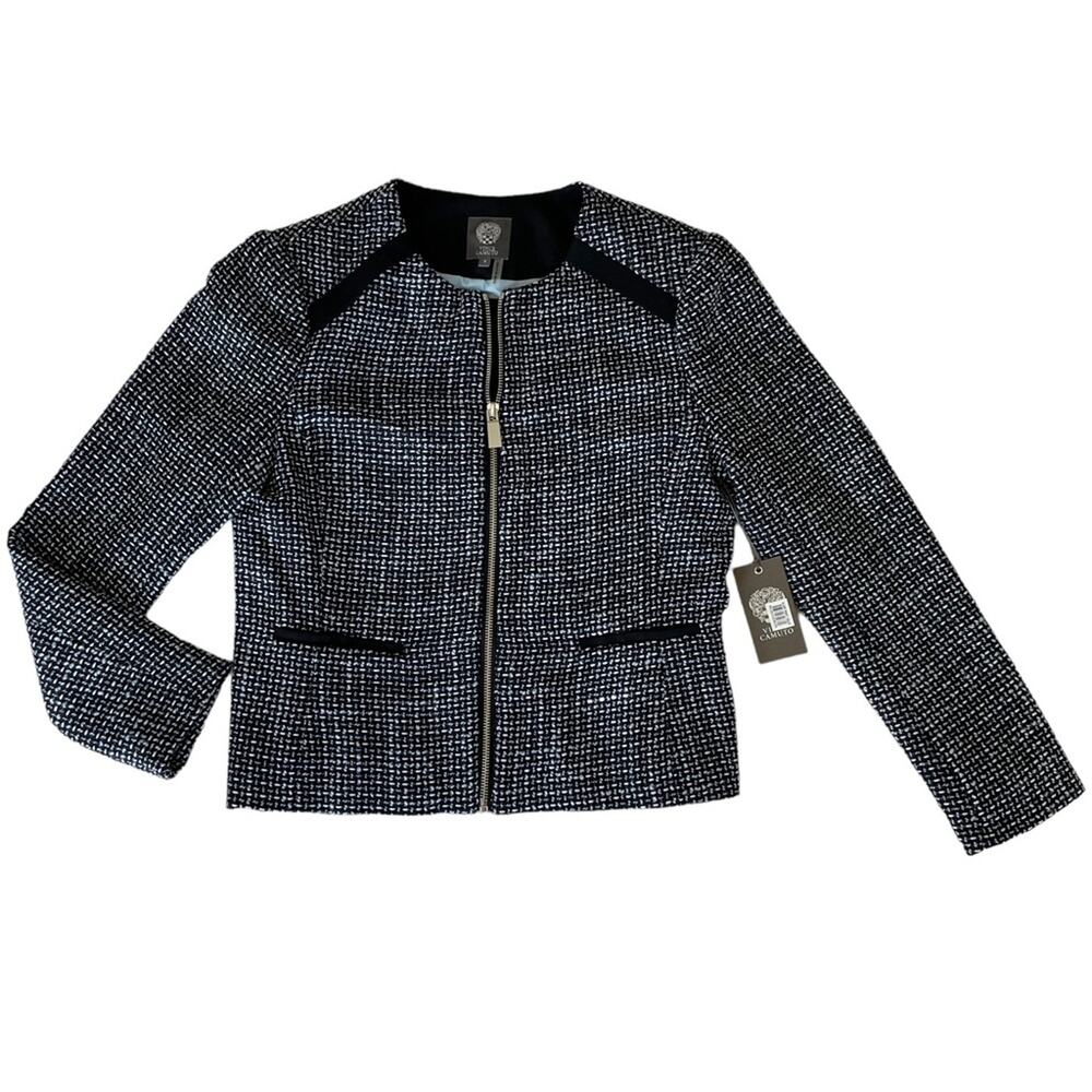 NEW Vince Camuto City Blues Zip Up Blazer Structured Jacket Blue Black Boucle 8